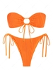 ZAFUL Maillot de Bain Bikini Bandeau Texturé Cintré Noué à Côté S Orange