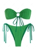 ZAFUL Maillot de Bain Bikini Bandeau Texturé Cintré Noué à Côté S Vert clair