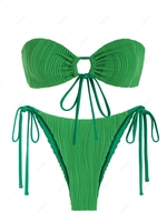 ZAFUL Maillot de Bain Bikini Bandeau Texturé Cintré Noué à Côté S Vert clair