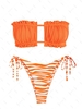 ZAFUL Maillot de Bain Bikini Bandeau Zèbre Animal Côtelé Noué à Côté S Orange