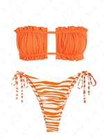 ZAFUL Maillot de Bain Bikini Bandeau Zèbre Animal Côtelé Noué à Côté S Orange