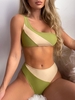 ZAFUL Maillot de Bain Bikini Bicolore à Une Epaule S Vert clair