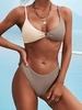 ZAFUL Maillot de Bain Bikini Bicolore Anneau en O à Coupe Haute M Café