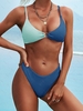 ZAFUL Maillot de Bain Bikini Bicolore Anneau en O à Coupe Haute S Bleu