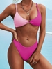 ZAFUL Maillot de Bain Bikini Bicolore Anneau en O à Coupe Haute S Rose clair