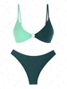 ZAFUL Maillot de Bain Bikini Bicolore Anneau en O à Coupe Haute S Vert