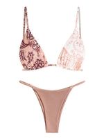 ZAFUL Maillot de Bain Bikini Bohème Côtelé à Imprimé Ethnique Bicolore S Orange clair