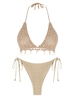 ZAFUL Maillot de Bain Bikini Bohème Métallisé Noué Coquille Au Crochet à Frange Taille unique Café lumière