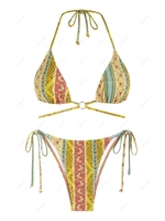 ZAFUL Maillot de Bain Bikini Bohème Noué à Côté Anneau en O à Cordon M Jaune clair
