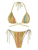 ZAFUL Maillot de Bain Bikini Bohème Noué à Côté Anneau en O à Cordon S Jaune clair