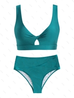ZAFUL Maillot de Bain Bikini Brillant Découpé Torsadé à Taille Haute de Grande Taille Taille unique Bleu