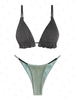 ZAFUL Maillot de Bain Bikini Brillant Métallisé à Volants Taille unique Noir