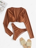 ZAFUL Maillot de Bain Bikini Brillant Pailletté à Manches Longues S Café