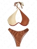 ZAFUL Maillot de Bain Bikini Brillant Une-Pièce à Jambe Haute Taille unique Café
