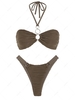 ZAFUL Maillot de Bain Bikini Brésilien Texturé à Coupe Haute en Jacquard à Col Halter S Café profond
