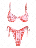 ZAFUL Maillot de Bain Bikini Cachemire Noué à Côté à Armature M Rouge