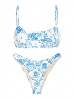 ZAFUL Maillot de Bain Bikini Cheeky à Imprimé Fleuri Animal Style Débardeur Xs Bleu clair