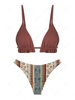 ZAFUL Maillot de Bain Bikini Cheeky Texturé à Imprimé Ethnique à Volants Style Bohémien Taille unique Café profond