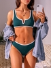ZAFUL Maillot de Bain Bikini Contrasté Côtelé à Armature en V S Vert