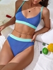 ZAFUL Maillot de Bain Bikini Contrasté Côtelé à Taille Haute S Bleu