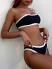 ZAFUL Maillot de Bain Bikini Contrasté Côtelé à Une Epaule avec Passepoil L Noir