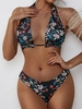 ZAFUL Maillot de Bain Bikini Convertible Côtelé Fleuri à Coupe Haute M Noir