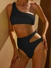 ZAFUL Maillot de Bain Bikini Coupe Haute à Une Epaule S Noir