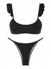 ZAFUL Maillot de Bain Bikini Cousu en O à Cordon à Volants S Noir