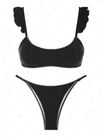 ZAFUL Maillot de Bain Bikini Cousu en O à Cordon à Volants S Noir