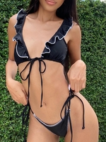 ZAFUL Maillot de Bain Bikini Cousu Noué à Côté à Volants M Noir
