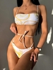 ZAFUL Maillot de Bain Bikini Croisé à Imprimé Marbre à Corde L Vert clair