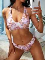 ZAFUL Maillot de Bain Bikini Croisé à Imprimé Serpent Découpé avec Gants L Violet clair