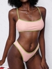 ZAFUL Maillot de Bain Bikini Croisé Contrasté à Coupe Haute S Rose clair