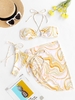ZAFUL Maillot de Bain Bikini Croisé Marbre Abstrait à Col Halter Trois Pièces M Vert clair