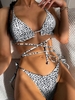 ZAFUL Maillot de Bain Bikini Croisé Noué Imprimé à Jambe Haute M Blanc