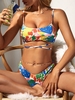 ZAFUL Maillot de Bain Bikini Croisé Teinté à Coupe Haute M Multi a