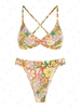 ZAFUL Maillot de Bain Bikini Croisé Torsadé Fleuri à Jambe Haute Xs Multi a