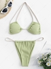 ZAFUL Maillot de Bain Bikini Côtelé à Bretelle à Cordon à Col Halter S Vert