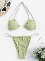 ZAFUL Maillot de Bain Bikini Côtelé à Bretelle à Cordon à Col Halter S Vert