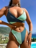 ZAFUL Maillot de Bain Bikini Côtelé à Bretelle en Blocs de Couleurs M Vert clair