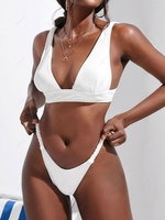ZAFUL Maillot de Bain Bikini Côtelé à Bretelle Tressée M Blanc