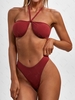 ZAFUL Maillot de Bain Bikini Côtelé à Coupe Haute à Col Halter S Rouge foncé