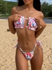 ZAFUL Maillot de Bain Bikini Côtelé à Imprimé Abstrait en Pagne Ruché S Rose clair