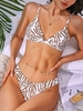 ZAFUL Maillot de Bain Bikini Côtelé à Imprimé Animal à Coupe Haute L Café profond