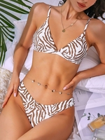 ZAFUL Maillot de Bain Bikini Côtelé à Imprimé Animal à Coupe Haute L Café profond