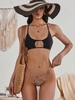 ZAFUL Maillot de Bain Bikini Côtelé à Imprimé Animal Croisé S Noir