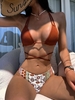 ZAFUL Maillot de Bain Bikini Côtelé à Imprimé Ethnique à Bretelle à Col Halter S Café