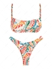ZAFUL Maillot de Bain Bikini Côtelé à Imprimé Feuille à Bretelle L Orange foncé