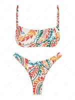 ZAFUL Maillot de Bain Bikini Côtelé à Imprimé Feuille à Bretelle L Orange foncé