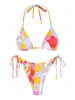 ZAFUL Maillot de Bain Bikini Côtelé à Imprimé Fleuri à Col Halter L Multi a